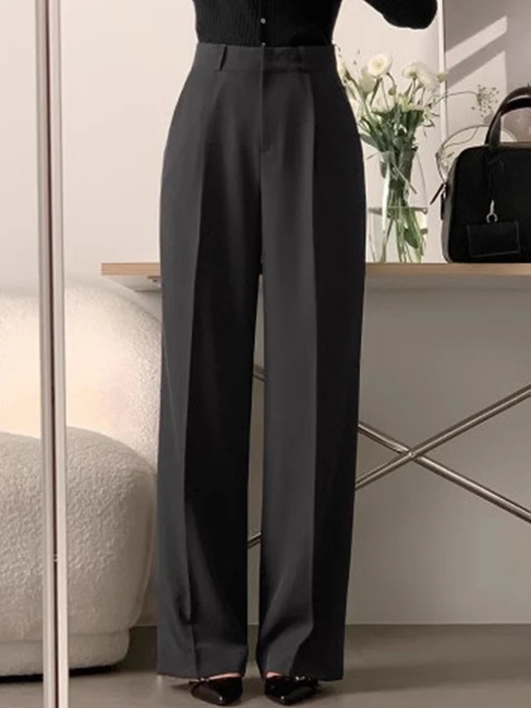 ZHISILAO Elegant Wide Leg Straight Pants Women Vintage Solid Office Lady Trousers Autumn 2024