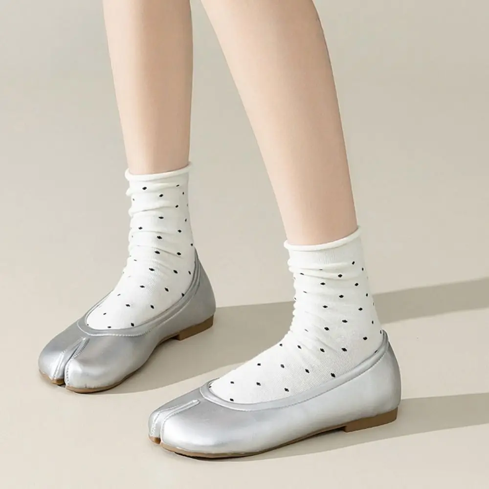 Удобные носки в горошек с двумя пальцами, хлопковые носки с рюшами и отдельным носком, чулочно-носочные изделия, дышащие носки до середины икры для девочек, 2 пары