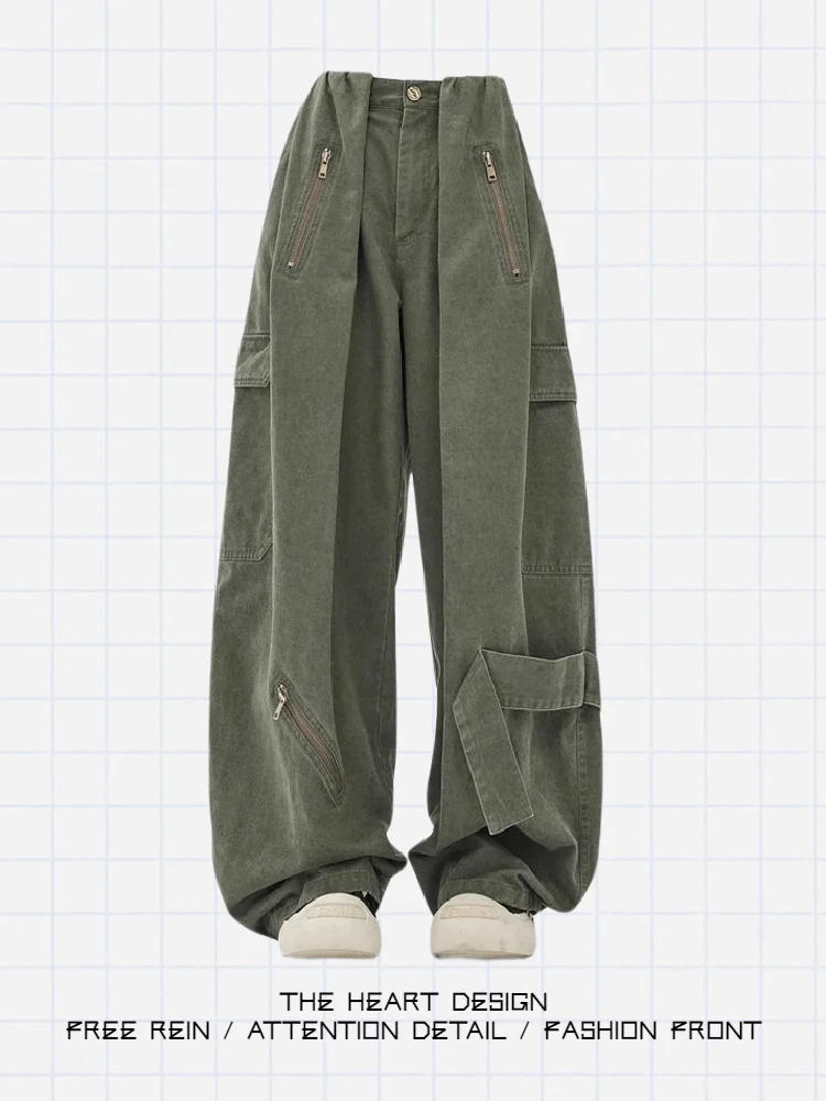 

American Retro Military een Work Pants Women's Straight Leg Wide Leg Pants Floor-Length Casual Loose-Fit Jeans