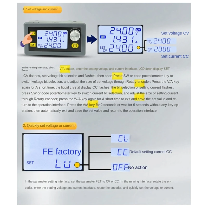 벅 컨버터 CC CV 스텝 다운 모듈 LCD 조정 가능한 조정 전원 공급 장치, 5V, 12V, 24V, 36V, 48V, 22A, 1400W