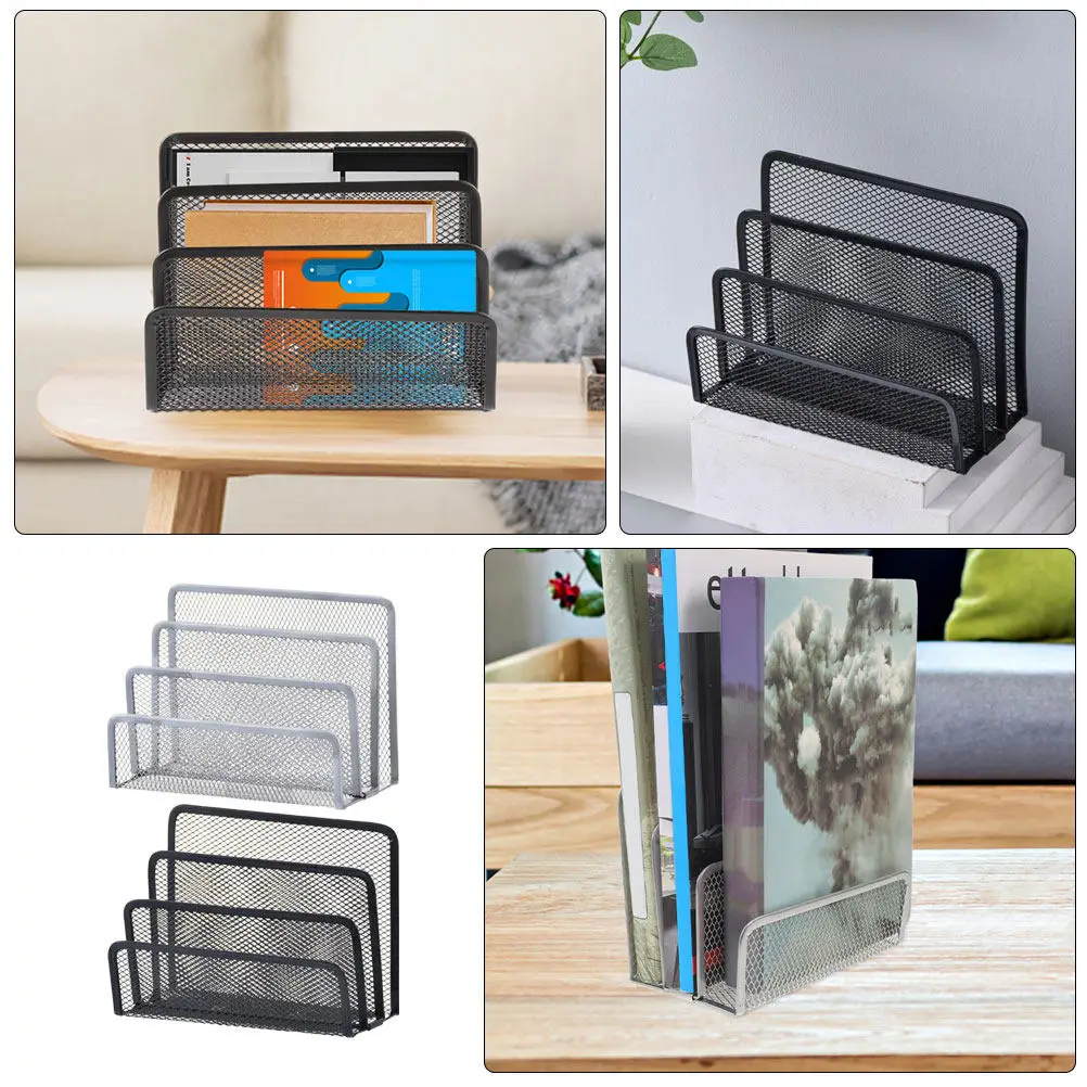 3-Tier Mesh Vertical File Organizer for Desk – Metal Paper, Letter & Mail Sorter Rack