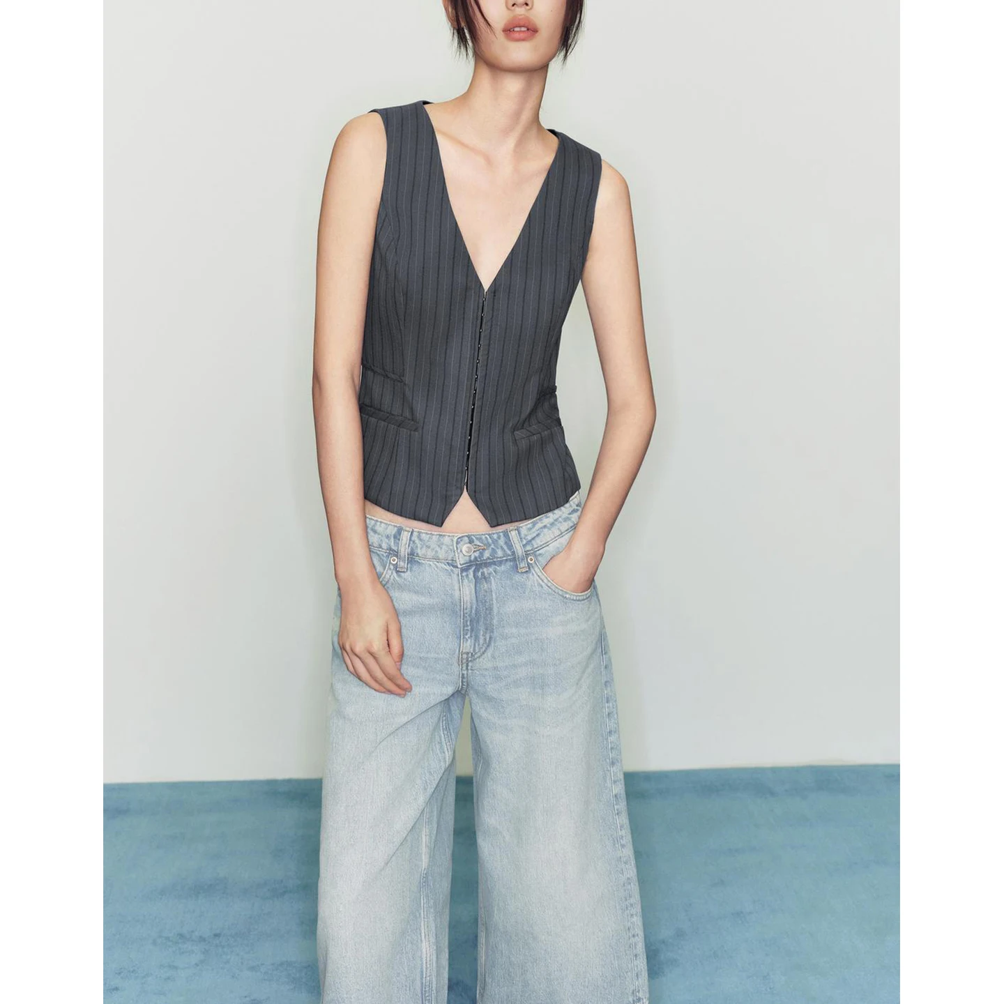 المرأة عادية Sle V-Ne Svel خطاف معدني ربط سليم شريط سترة علوية جديد الخريف وصول ألياف البوليستر ort طول #2