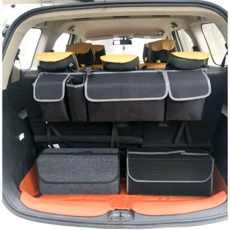 

Car Trunk Organizer Soft Felt Storage Box Accessories Large Anti Slip Compartment Boot Storage Organizer Tool Car Storage Bag