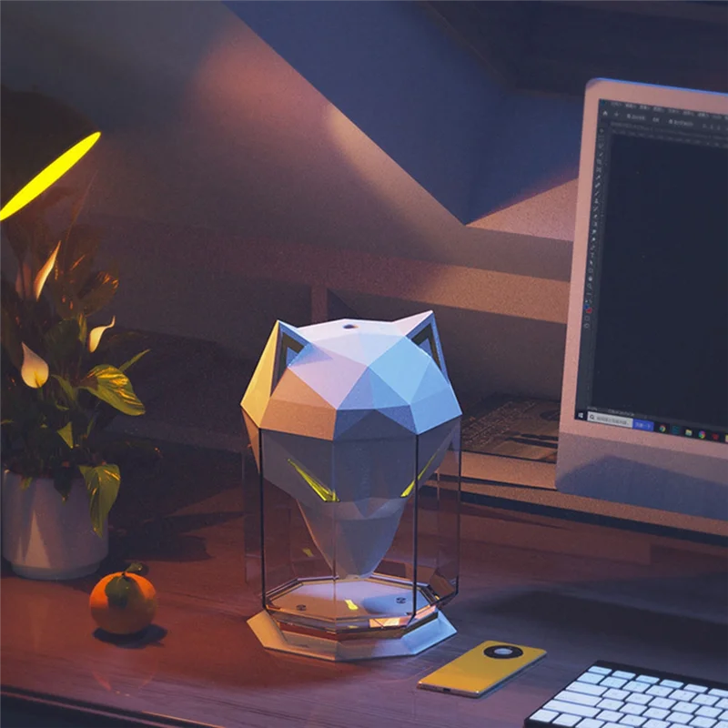 Pelembab udara bentuk serigala, pelembap udara kabut dingin kamar tidur 650Ml, atomisasi ultrasonik, game Desktop