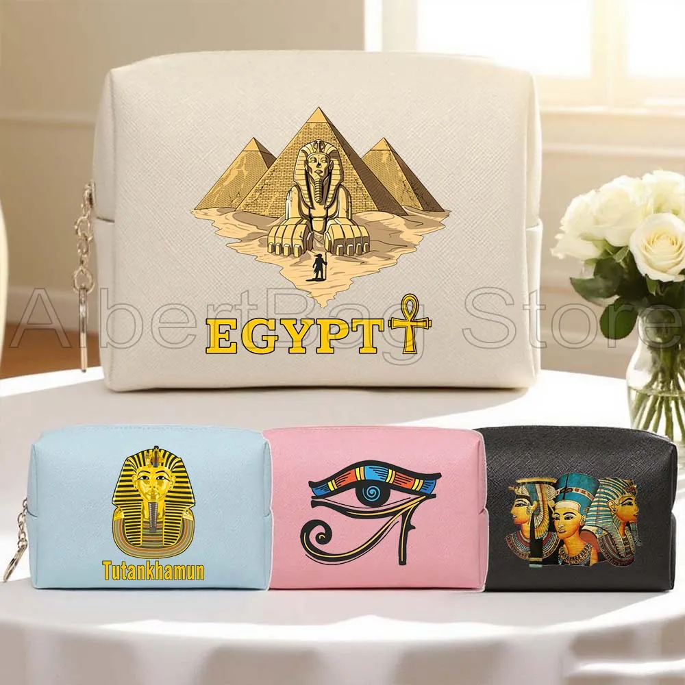 

Ancient Egypt Egyptian Pyramids Pharaoh Eye of Horus PU Leather Travel Cosmetic Bag Makeup Case Waterproof Toiletry Storage Bag