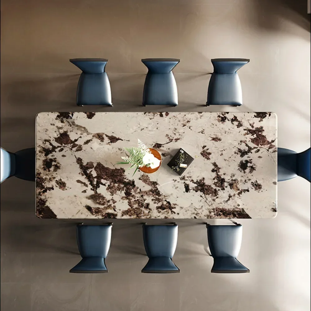 

Легкий роскошный постмодернистский мраморный обеденный стол и стулья, сочетание простых высококачественных прямоугольных обеденных столов, мебели Mesa