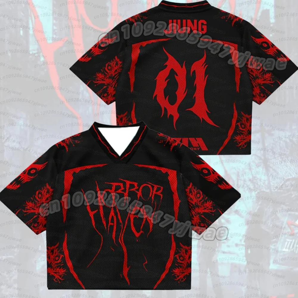 2026 Sommer Damen Herren CreepEye Horror Haven P1harmony Fans Mesh Trikot INTAK Fans T-Shirt V-Ausschnitt Trikot Kurzarm T-Shirt – Detail 7