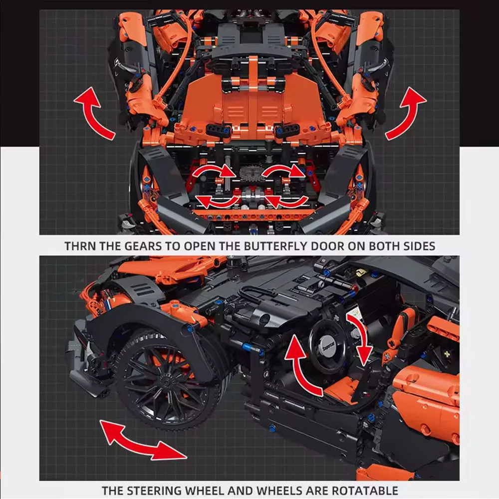 High-Tech JIESTAR 91104 MOC Maikalun P1 Super Sports Car Black Orange Racing Moc Modular Building Blocks adult Model Toy 3316pcs view 2