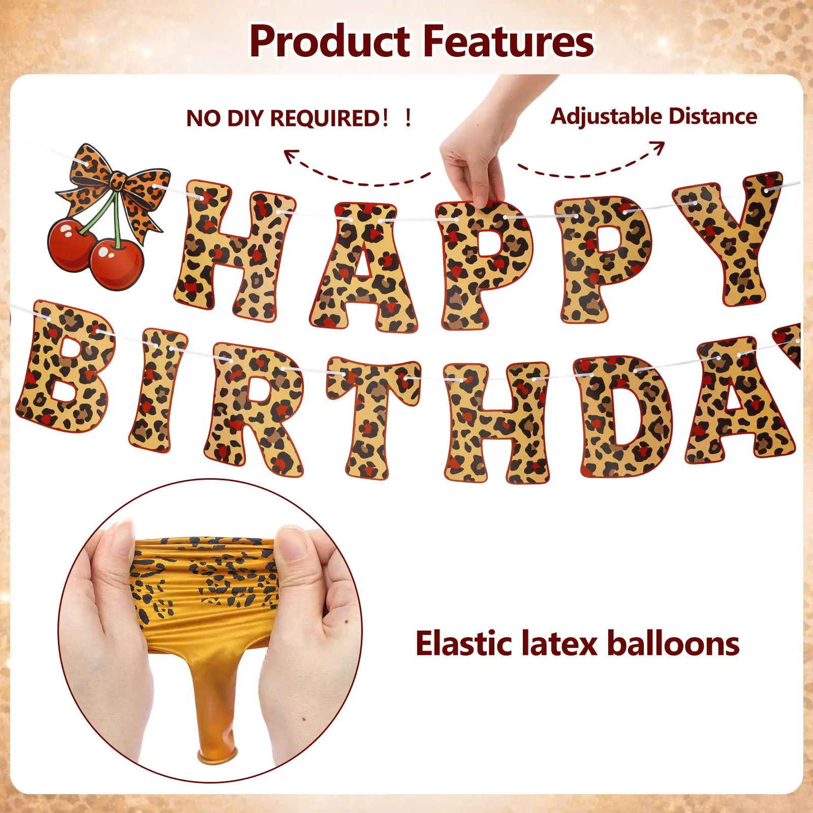 

Adjustable Cheetah Cherry Birthday Party Decoration Latex Balloons Cake Topper Leopard Print Brithday Banner