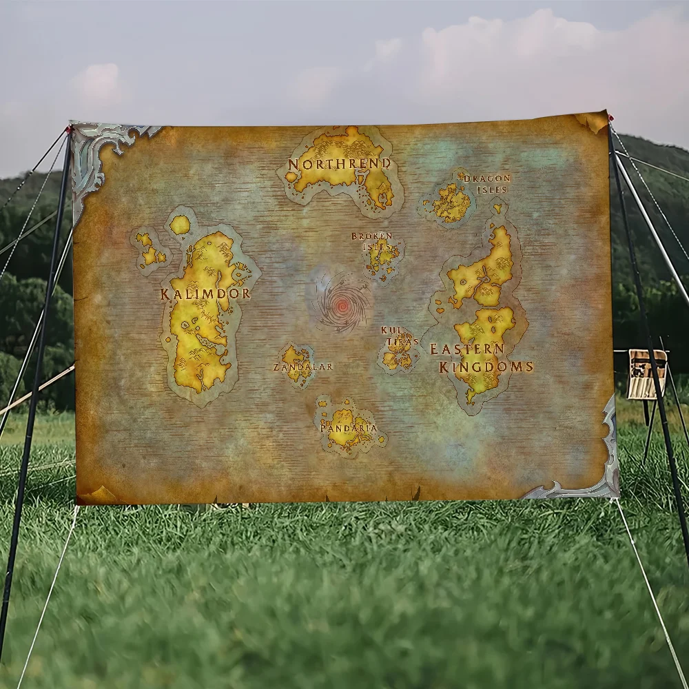 Bandera artística W-War-craft, sala de juegos de ciencia ficción, decoración del mundo del hogar, mapa de pared A-Azeroth, pancarta decorativa para el hogar