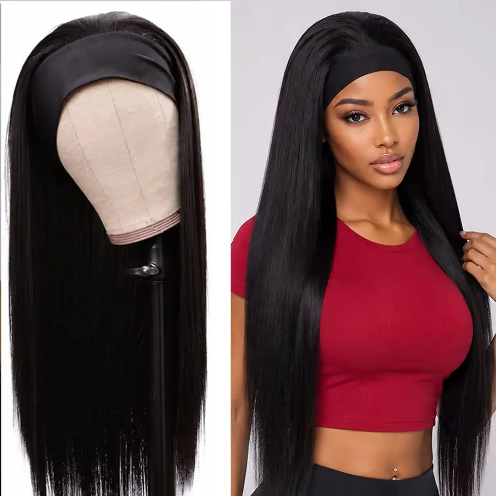 Headband Wig Human Hair Bone Straight Wig Beginner Friendly No Lace No Glue 100% Human Hair Wigs For Women Brazilian Hair 180%
