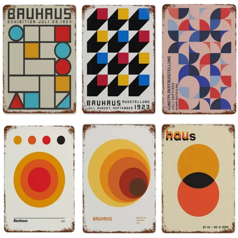 Абстрактный Bauhaus, инопланетянический геометрический эстетический настенный плакат, печать, изображение, металлические знаки, декор для гостиной и дома