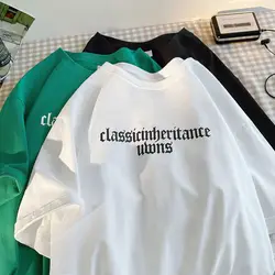 O-neck Interior Lapping Women Clothing Streetwear Fashion T-Shirts Summer Loose Normcore Printing Pullovers 2024 New Cotton Tops
