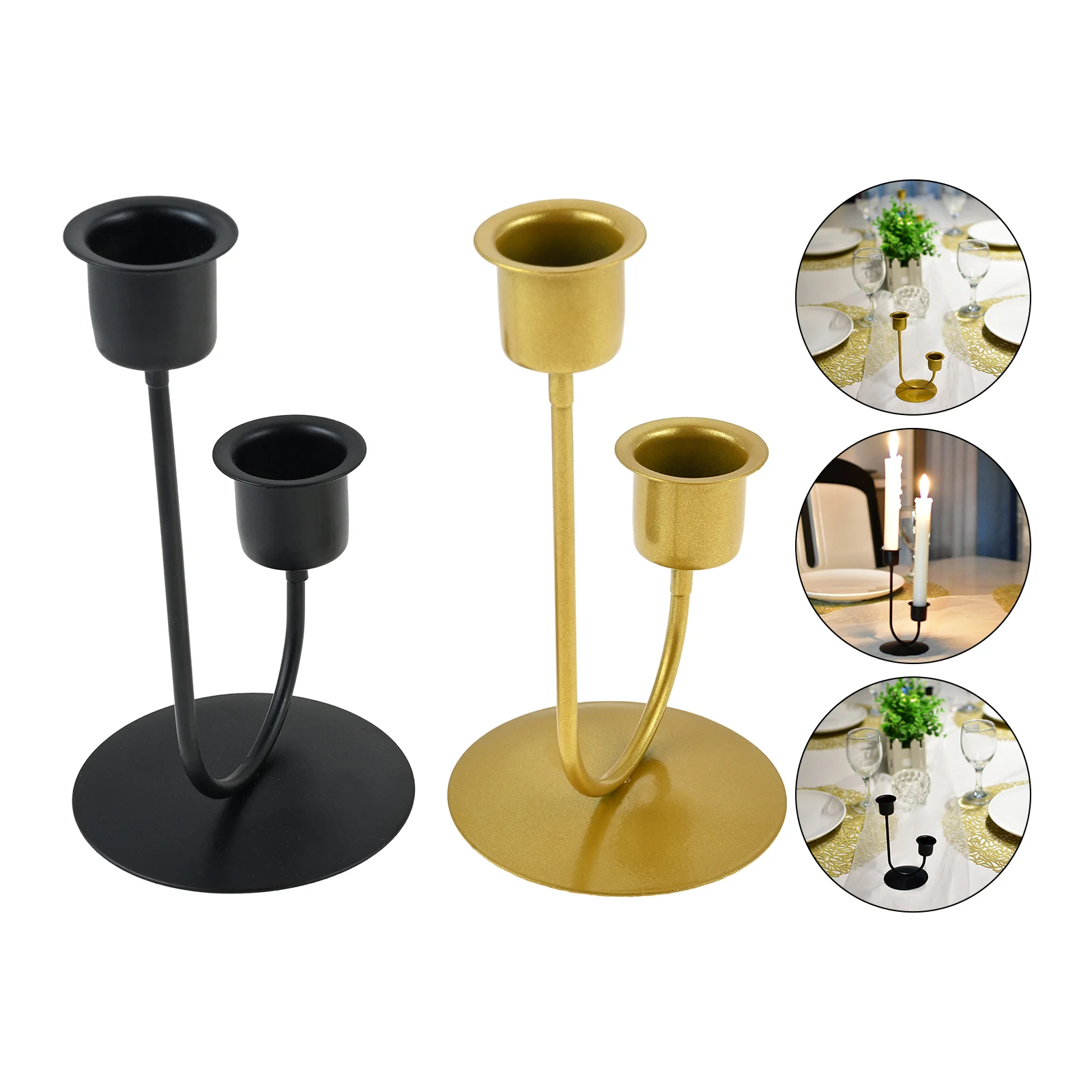 1Pc 7 x 4.3cm Candle Holder Black/Gold Interior Decor Artwork Suitable For Restaurants Bars Birthday Parties Candlelight Dinner