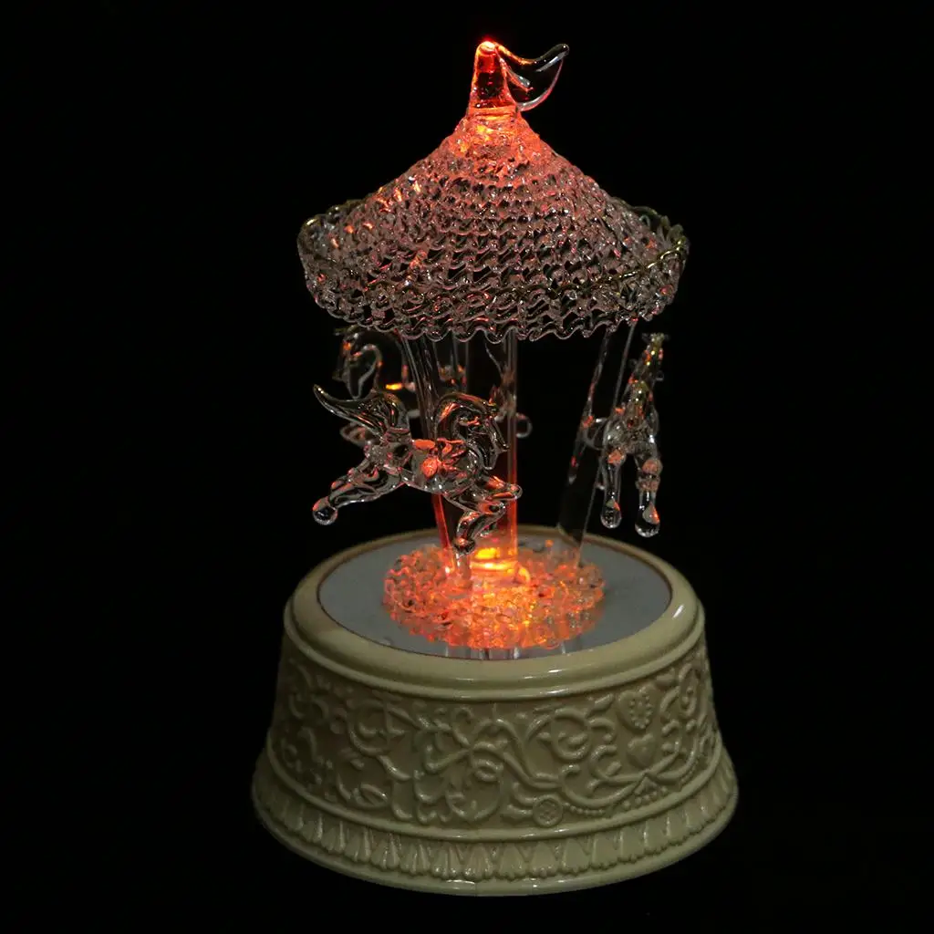 

Хрустальная стеклянная карусель, музыкальная шкатулка, меняющая цвет, светодиодный светящийся декор стола