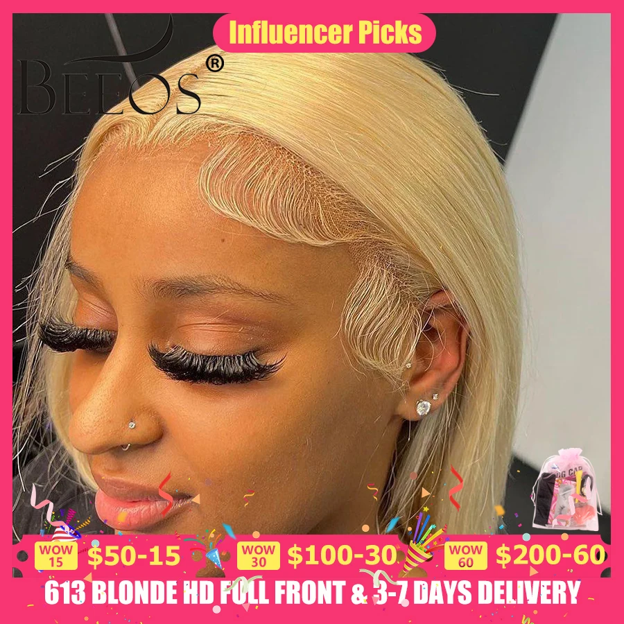 

32in 613 Blonde HD Transparent 13x6 HD Lace Full Front Human Hair Wigs Straight 250% Pre plucked 5x5 HD Closure Wig For Women