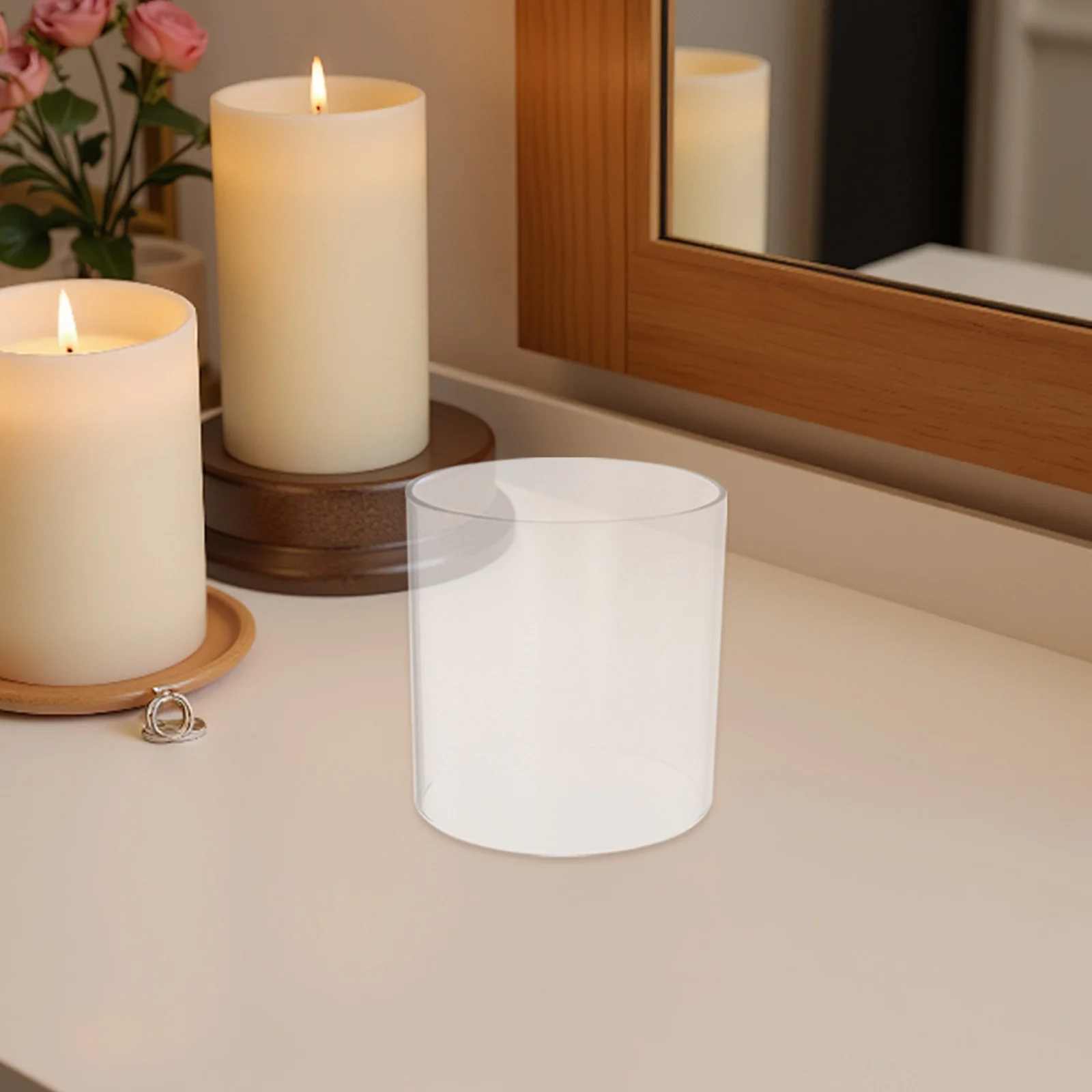 2 قطعة غطاء مصباح اسطوانة من الزجاج الشفاف للشموع معزز السطوع حامل مفتوح الأطراف لحديقة الفناء الخارجية