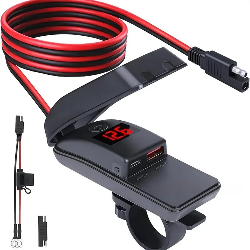 NEW HOT In Stock-Type-C Fast Power Adapter Dual USB QC3.0 Socket Motorcycle With Switch Waterproof Digital Voltm