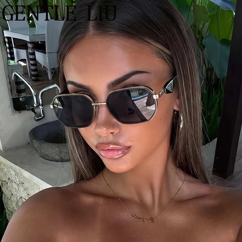 Steampunk Rectangle Sunglasses Women 2026 Luxury Brand Designer Retro Polygon Sun Glasses Ladies Eyewear Outdoor Shades Driving