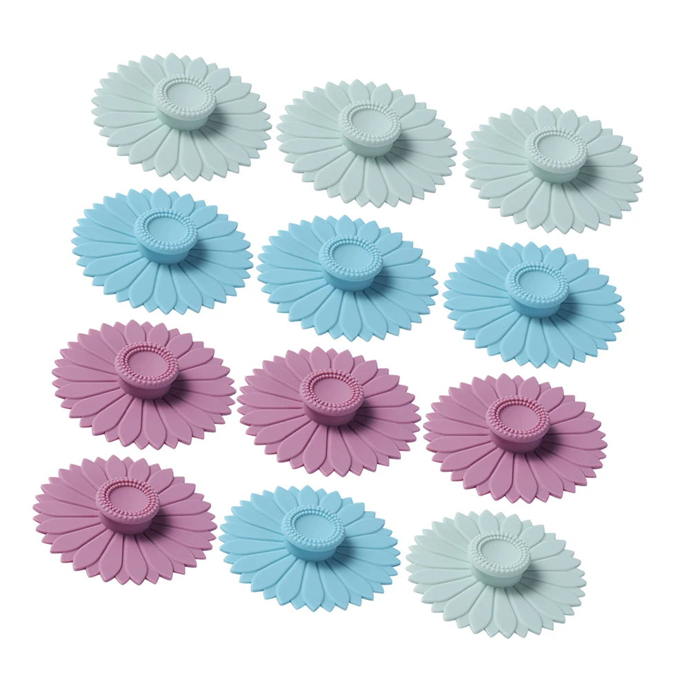 

12pcs Sunflower Silicone Cup Lids Heat Resistant Universal Mug Covers Glass Ceramic Cute Drink Lid Tight Seal Easy Clean
