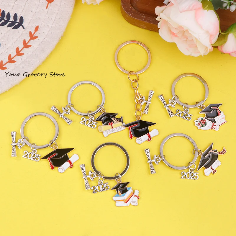 2025 졸업 가운 모자 키 체인 반지 학생 유행 졸업 펜던트 키 체인 반지 2025 키 체인 반지 클래스