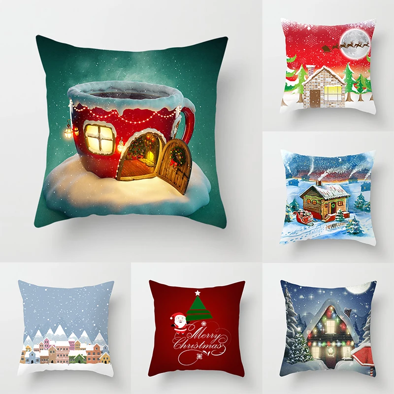 

Christmas Home Pillow Covers Printed Bed Decor Cushion