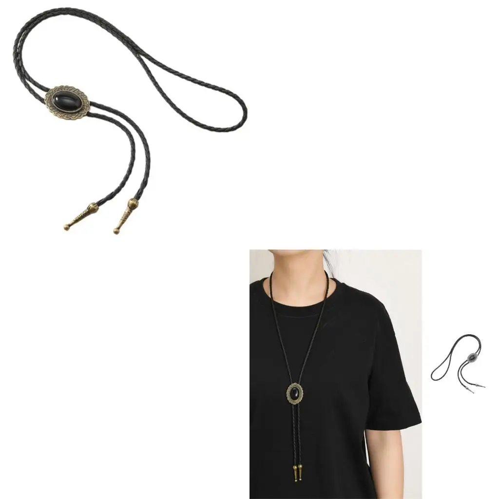 

652F Stylish Leather Cord Necklace With Gold Finish Flexible Length Adjustable For Dresses Tops Unisex Fashion Piece
