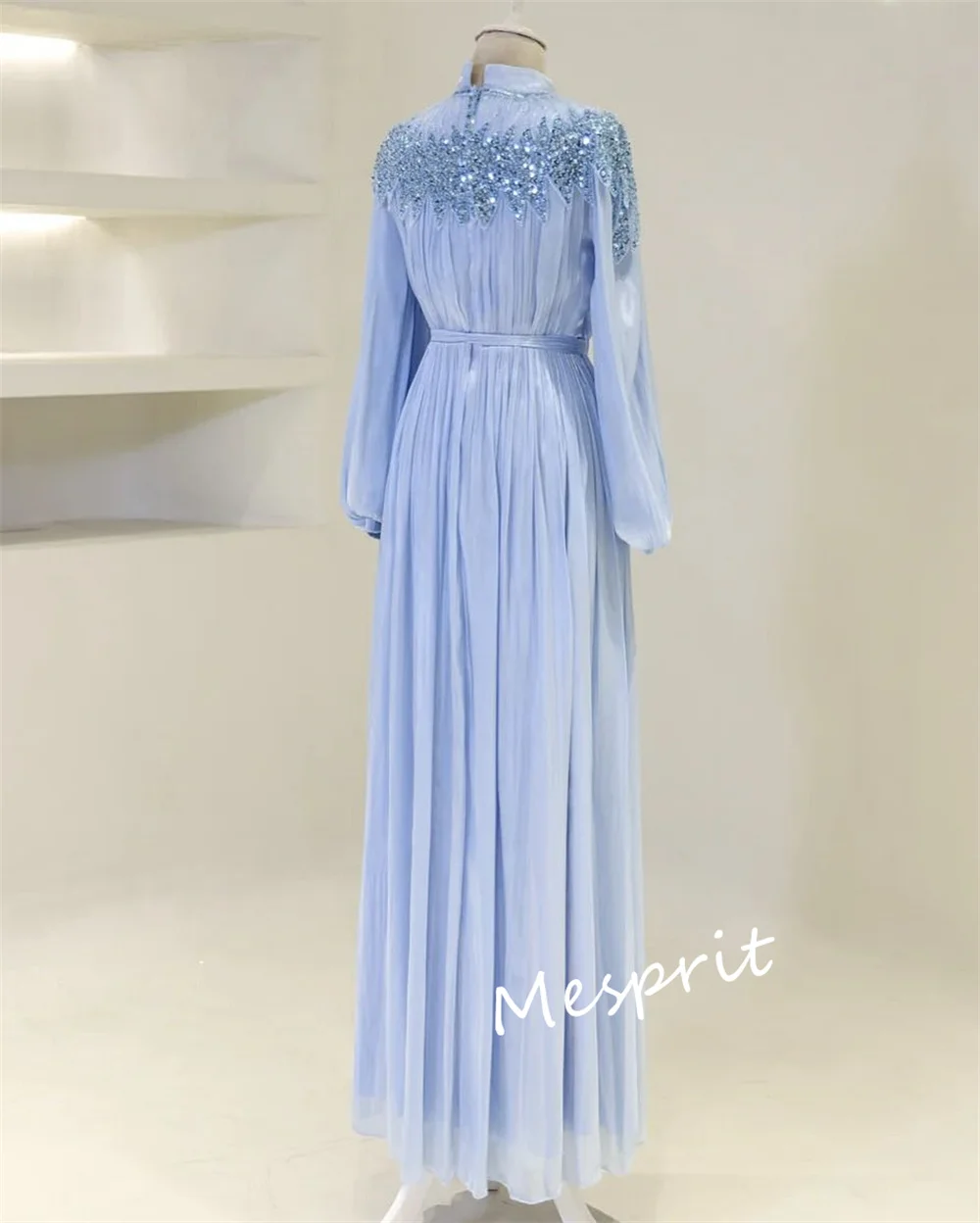 Vestidos largos acampanados de cuello alto con pliegues y lentejuelas de gasa personalizados, vestido de noche clásico para ocasiones a medida, brillo exquisito