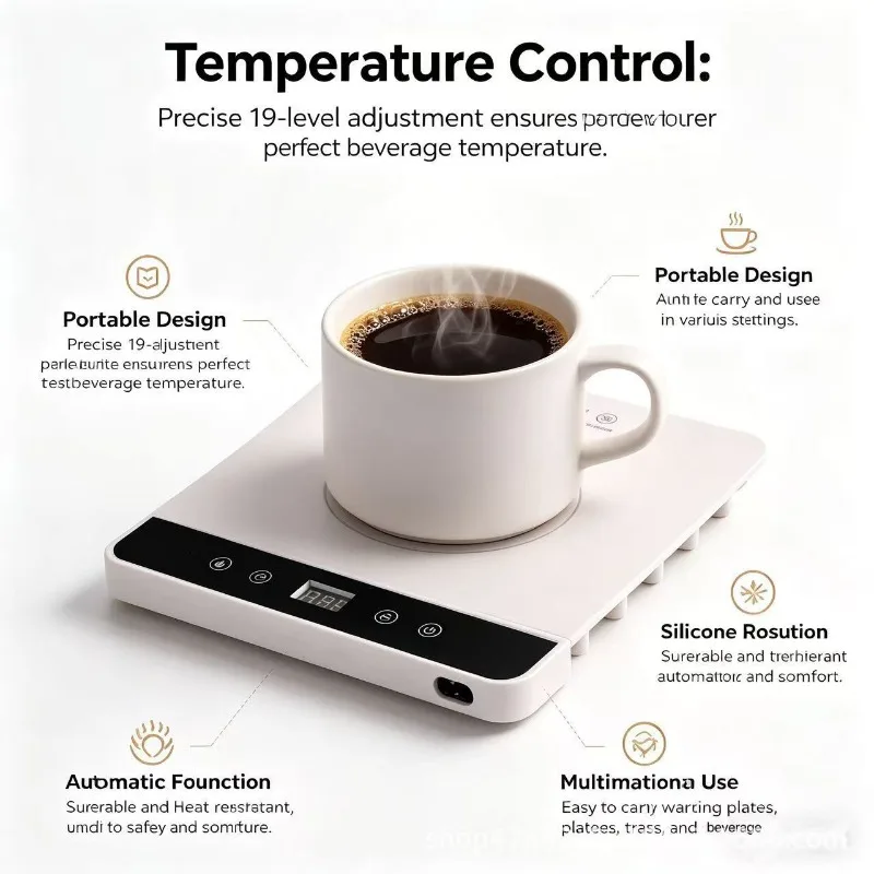 Touch‑Operated Timed Beverage Warm‑Keeping Mat, Multi‑Level Temp Adjustment for Tabletop Coffee & Milk Heating Tasks