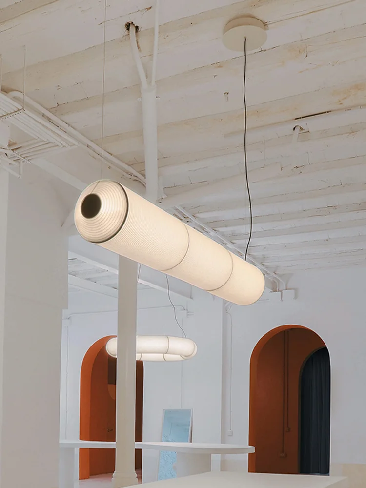 

Japanese Wabi Sabi Cylindrical Cloth Pendant Lights Living Room Restaurant Homestay Creative LED Hanging Lamps Fixtures Teahouse