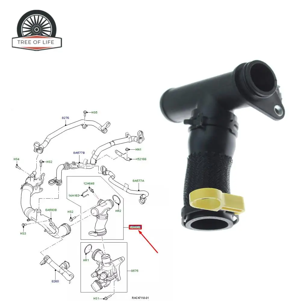 For Land Rover VELAR Discovery 5 2021 2022 2023 New Defender 110 90 3.0L L6 LR121447 Engine Heating Water Hose  ﻿
