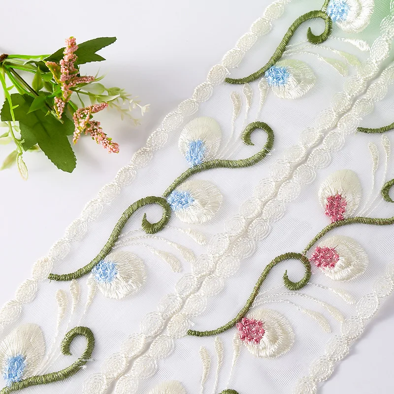 

30Yards Embroidery Flower Lace Ribbon Milk Mesh Water Soluble Blue Pink Embroidery Lace Ribbon Trim For Wedding Dress