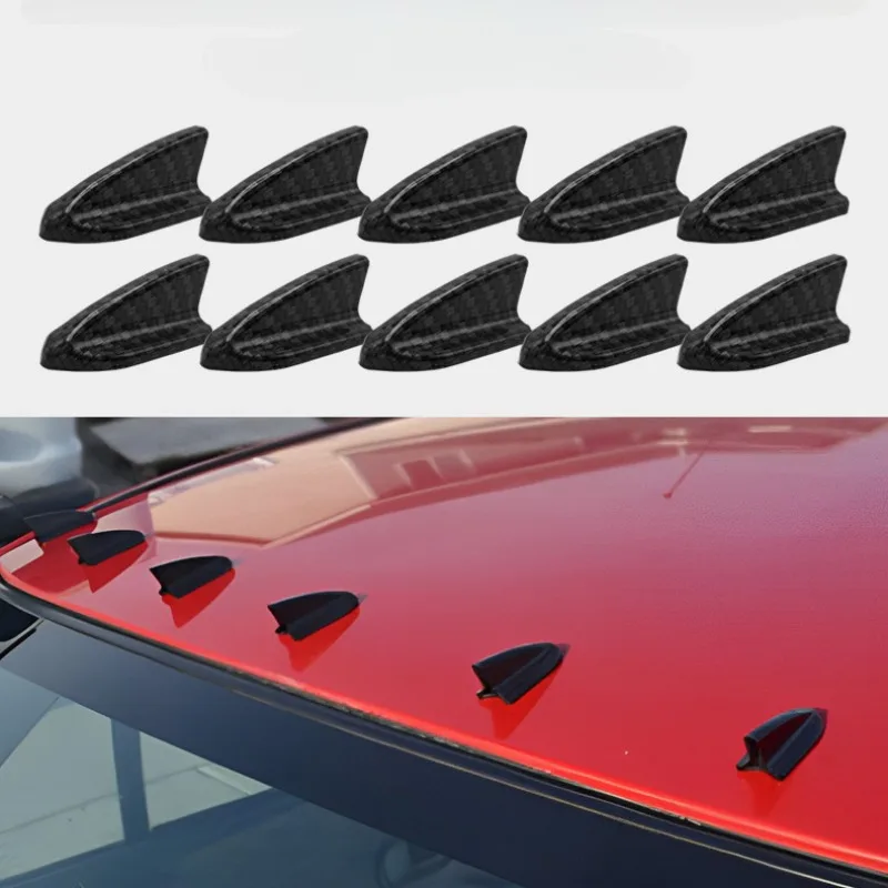 

10Pcs Car Roof Spoiler Black/Carbon Fiber Black Shark Fin Shape Car Body Spoiler Kit With Self-Adhesive Tapes for Most Cars