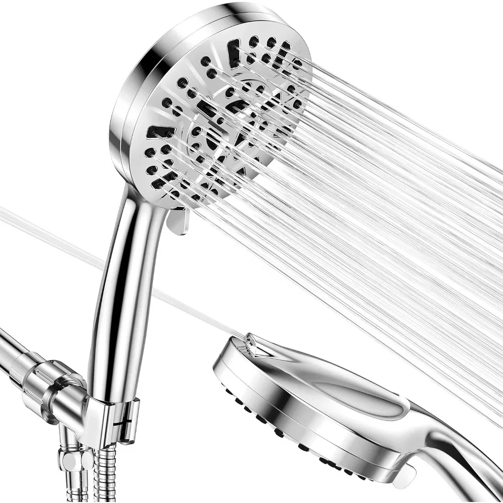 

10-Mode Handheld Shower Head Set, High Pressure Shower Head with 59” Stainless Steel Hose and Adjustable Brass Bracket, All Chro