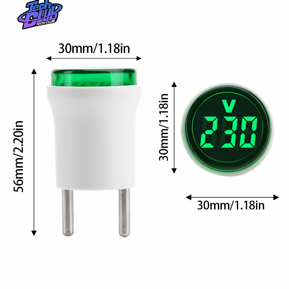 AC220V LED Digital Voltmeter 30mm Round Voltage Meter Indicator Light Volt Tester Test Gauge Amp Detector Electrician Tool