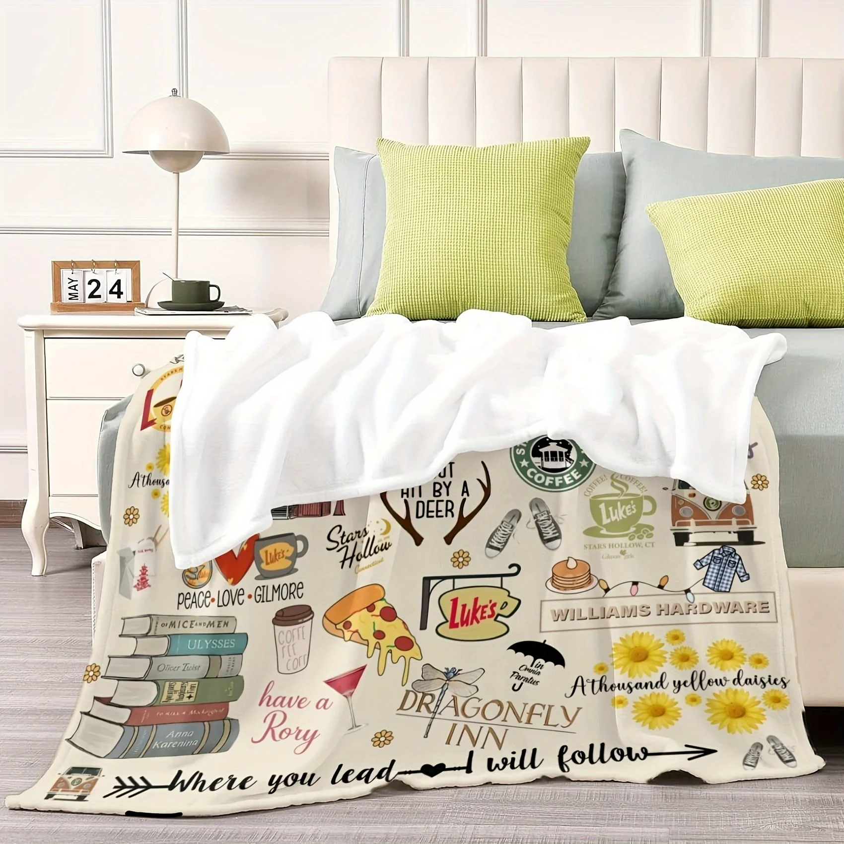 قطعة واحدة من بطانية الفانيلا تحت عنوان البرنامج التلفزيوني - فائقة النعومة مع اقتباسات Luke's Diner، Stars Hollow و"Where You Lead"،