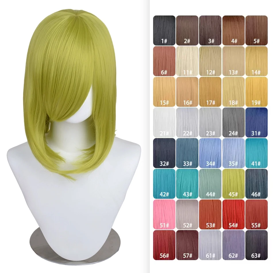 40cm Anime Synthetische Weiß-Lila Cosplay Perücken Kurze Grüne Haare Gerade Silberne Perücke Rosa Haarteil Kurze Perücke mit Pony
