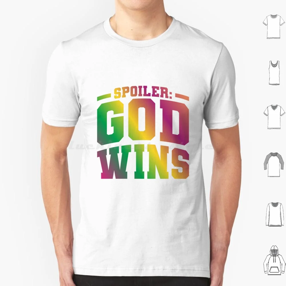 Spoiler: Dios gana camiseta tamaño grande 100% algodón religión cristiana católica Jesucristo Dios Jesús versículo religioso de la Biblia
