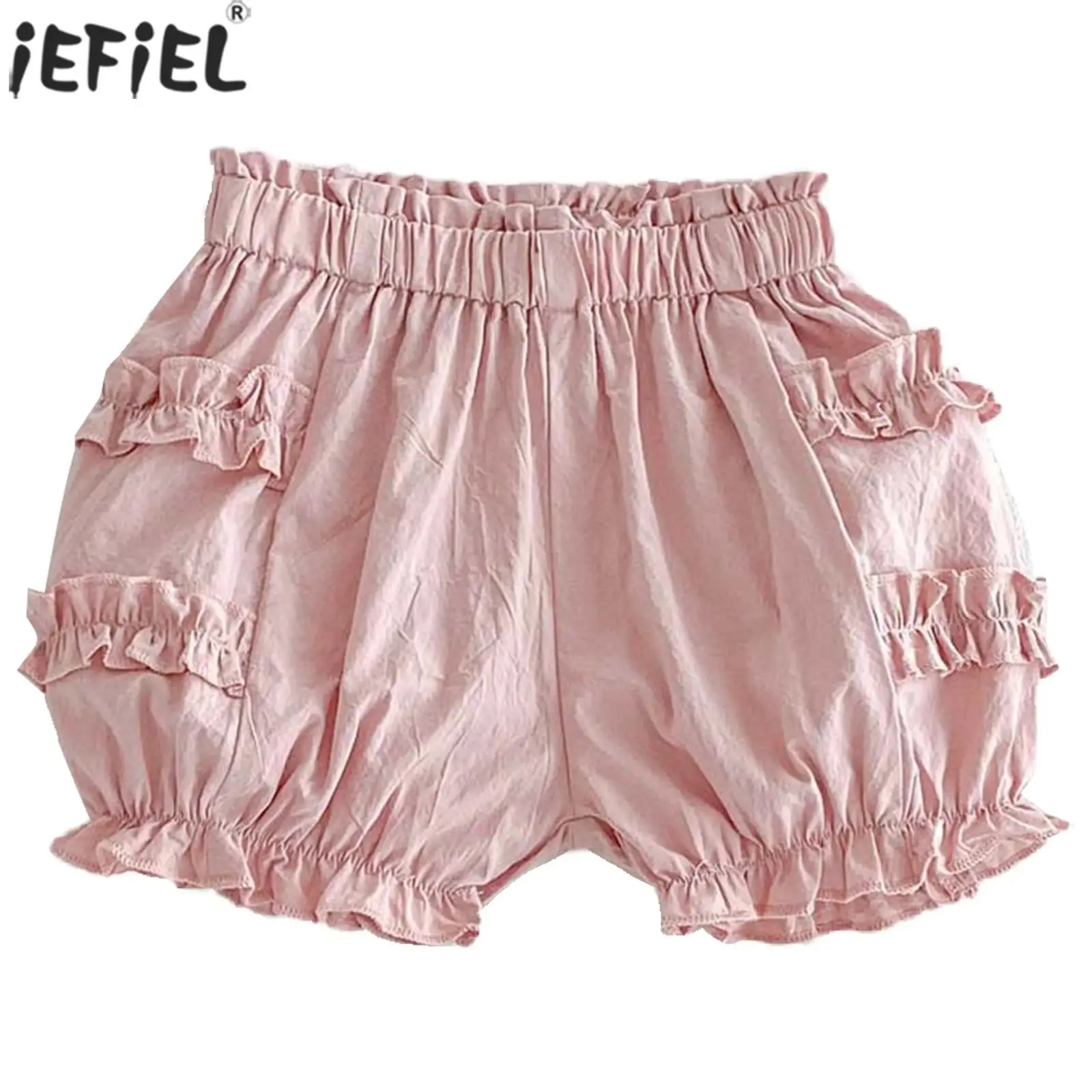 

Baby Girls Sweet Shorts Solid Color Elastic Waistband Curly Hem Ruffled Bloomers Diaper Covers Toddler Summer Clothing Home Wear