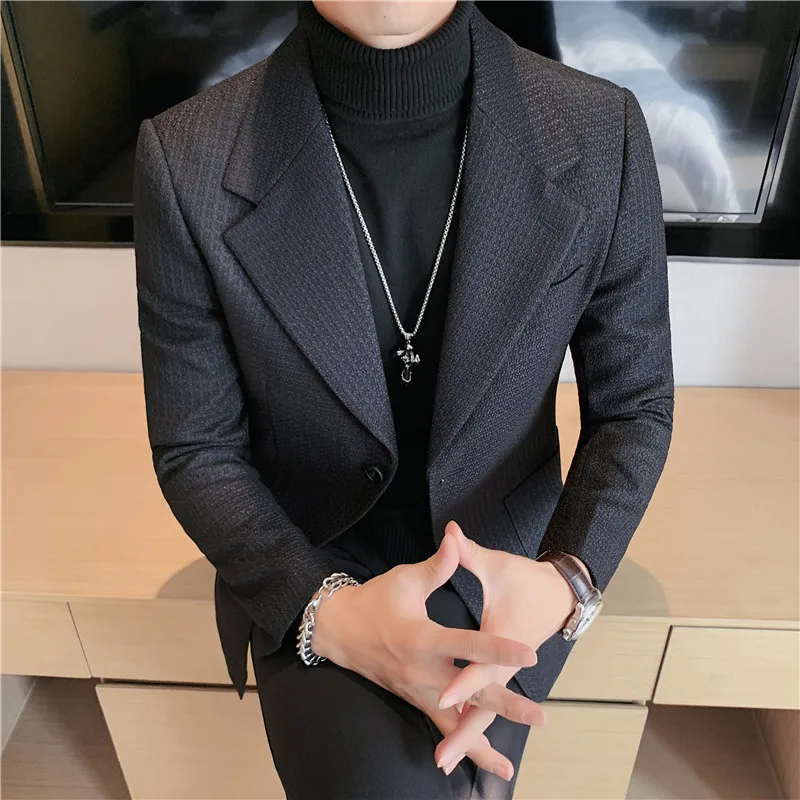 

New Boys' Suit Fashionable Slim-fitting White Jacket Textured Non-ironing Single Suit Top