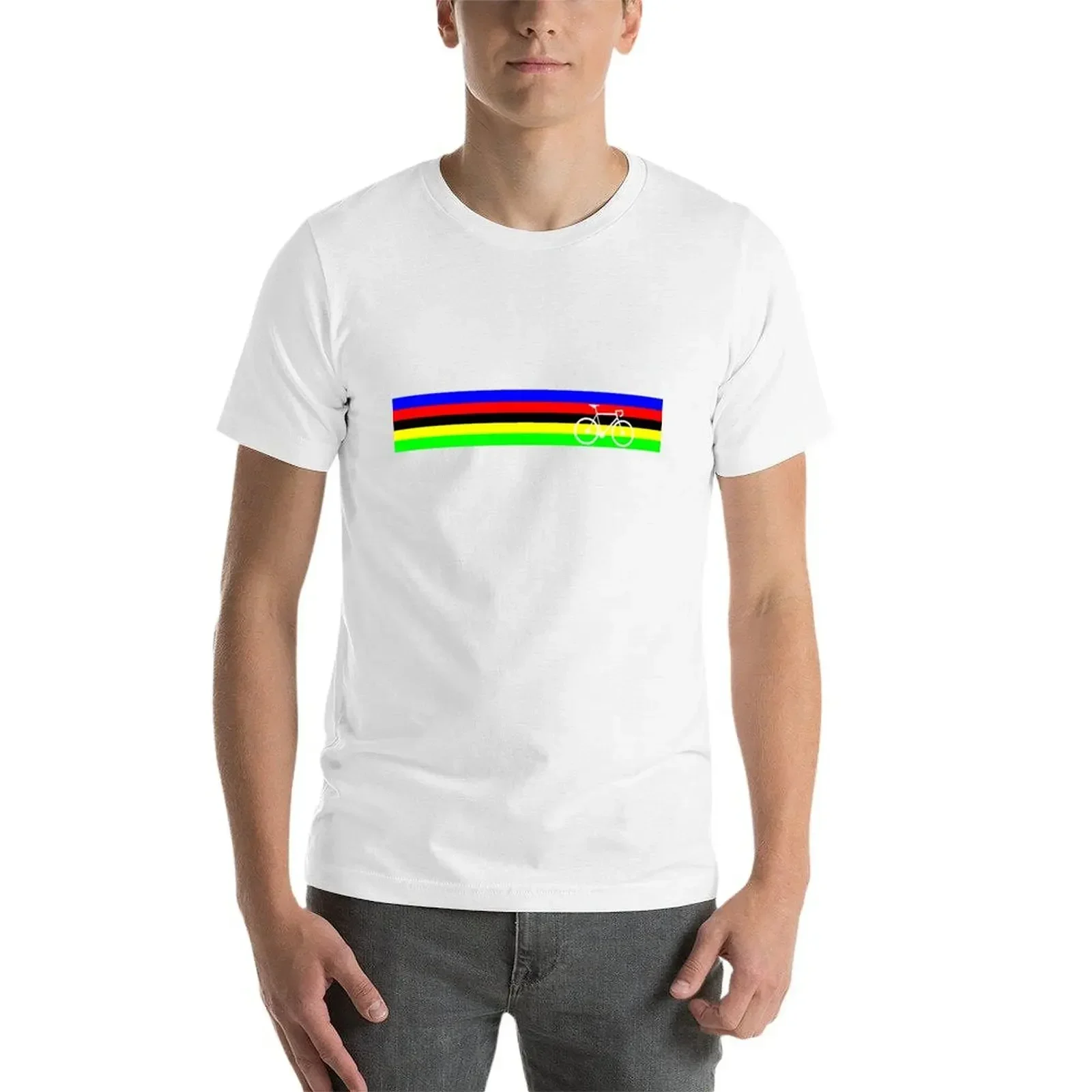 Road bike cycling rainbow stripes world champion jersey T-Shirt custom shirt quick-drying blacks mens t shirts top quality