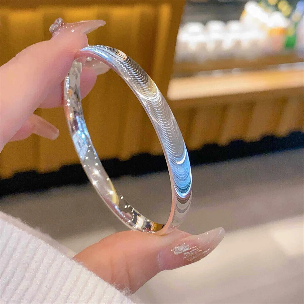 Image of 999 Sterling Silber Katzenaugen-Fischschuppen-Armreif, glänzend, lichtreflektierend, Damenarmband, minimalistischer Alltagsschmuck, Geschenk