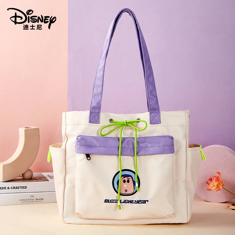 

New Disney Cute Cartoon Drawstring Shoulder Bag Kawaii Buzz Lightyear Large Capacity Drawstring Tote Bag Girls Anime Gift Toys