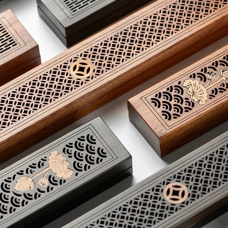 Ebony and rosewood lying incense box, incense burner, wooden aromatherapy sandalwood censer, aloes stick incense holder