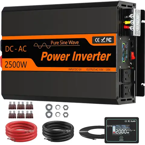 PowMr 2500W 3500W Pure Sine Wave Inverter 12V 24V DC to 110V Off-Grid AC Converter with USB Port, Remote Control Meter