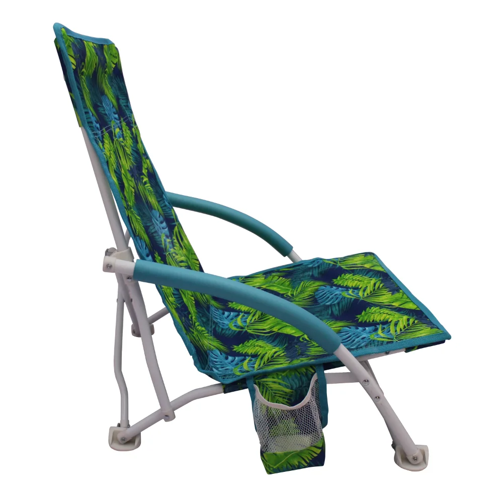 2023 2-Pack Mainstays Folding Low Seat Soft Arm Beach Bag Chair with Carry Bag, Green Palm