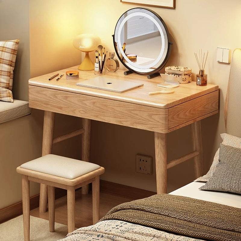 Rubber wood solid wood dresser small apartment bedroom 60CM desk adjustable mirror dressing table