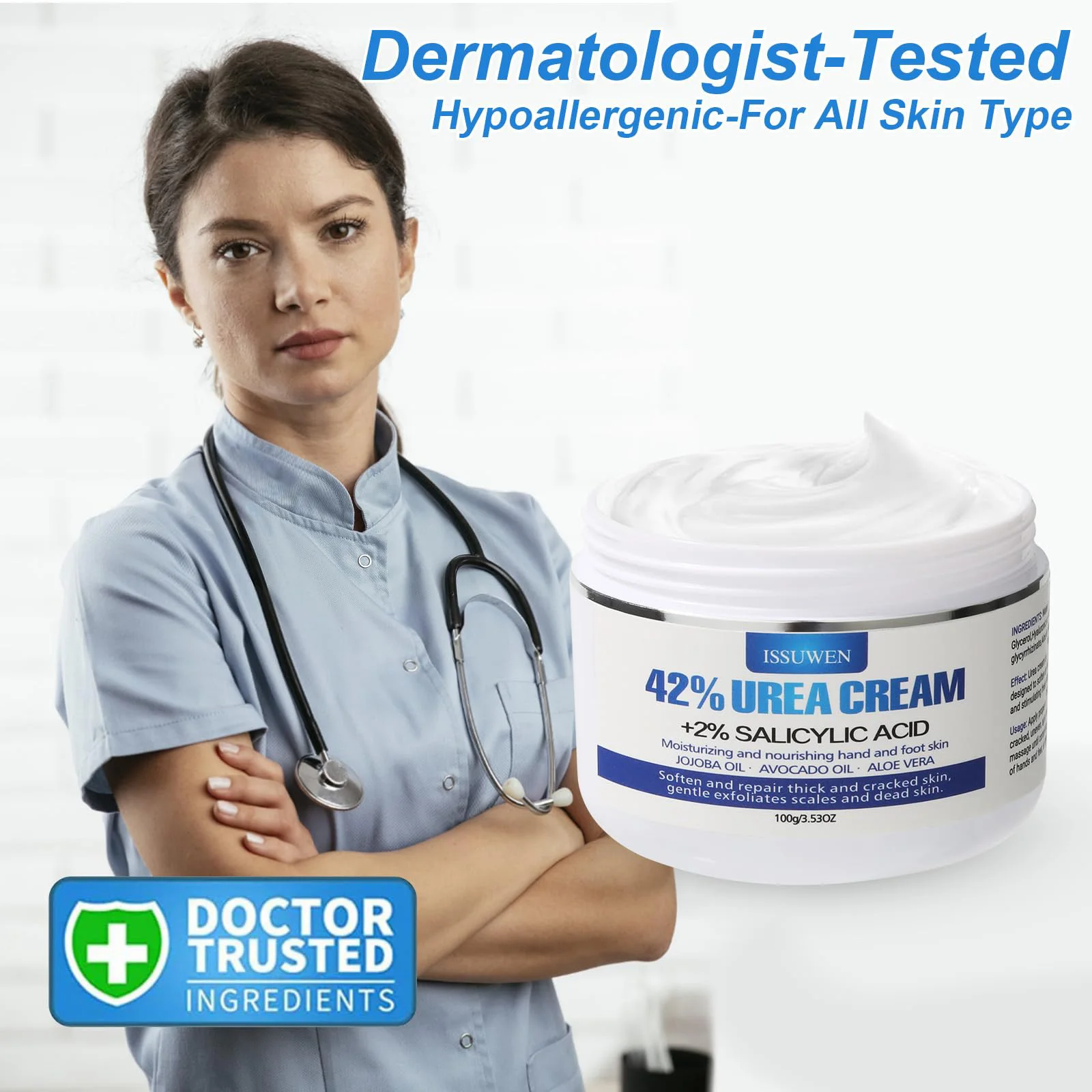 Urea Cream 42% Plus Salicylic Acid 2%, Lavender Foot Cream for Dry Cracked Heels Treatment Knees Elbows Hands Repair Treatment,