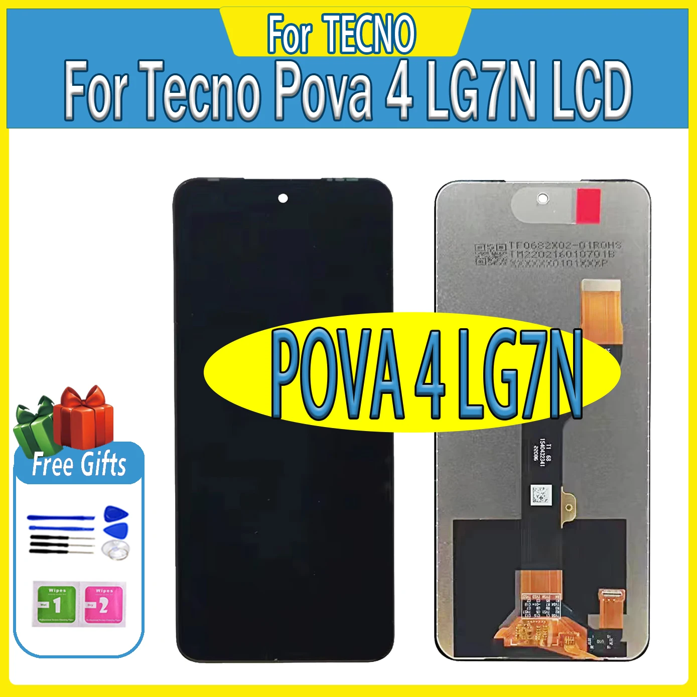 6.82 Inch Black For Tecno Pova 4 Pova4 LG7 LG7n LCD Assembly Repair Parts Display Touch Screen Digitizer