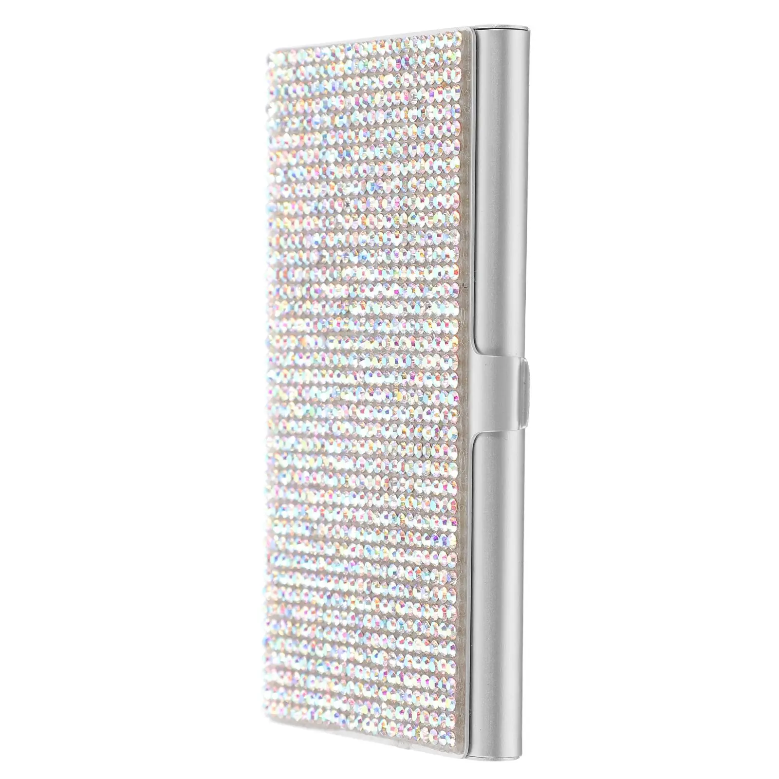 Rhinestone Metal Business Card Holder Silver Compact Cards Container Portable Water Clean Storage Box Desk